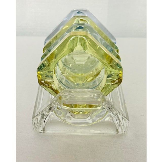Aldo Tura Vintage Art Deco "Bridge Party" Nesting Glass Ashtray / Catchall Set in Topaz & Sapphire – 5-Piece Caddy | Palm Beach Regency Table Jewelry For Sale - Image 4 of 7