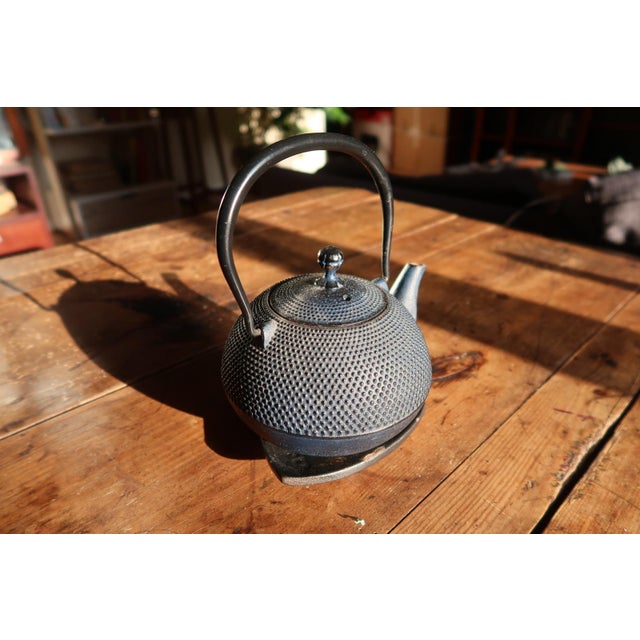 Vintage Cast Iron Teapot With Hobnail Texture, Japanese Tetsubin Style, With Trivet For Sale - Image 11 of 12