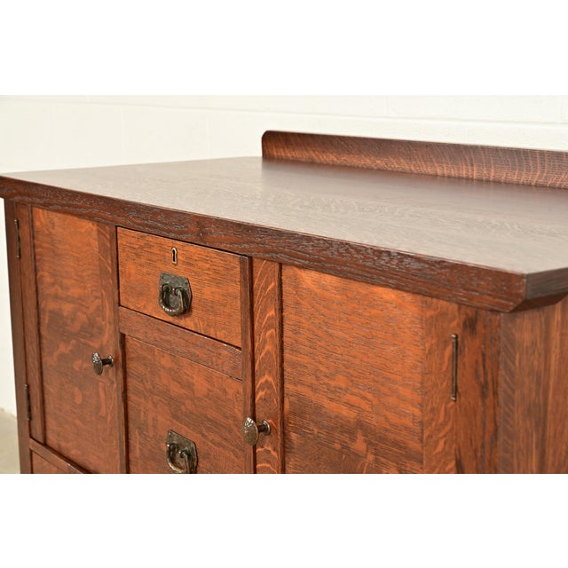 Lifetime Furniture Antique Mission Oak Arts & Crafts Sideboard, Newly Refinished For Sale - Image 10 of 14