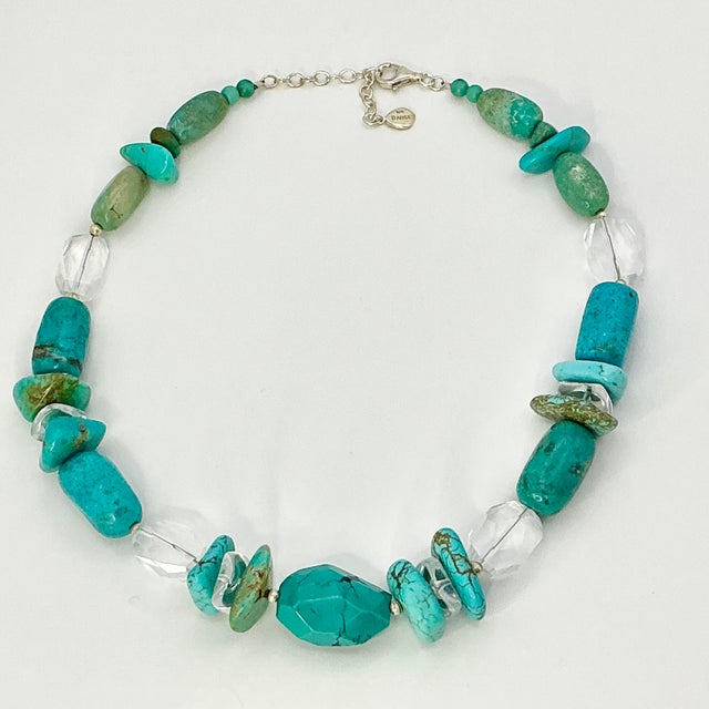 Ralph Lauren 1990s Vintage Southwestern Navajo Barse Sterling, Faux Turquoise Nugget & Lucite Beaded Necklace - 16” For Sale - Image 4 of 13