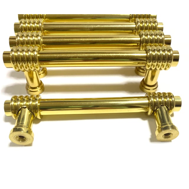 1980s Solid Brass Cabinet Pulls - Vintage Mid Century Drawer Handles - Hardware Set of 10 For Sale - Image 4 of 10