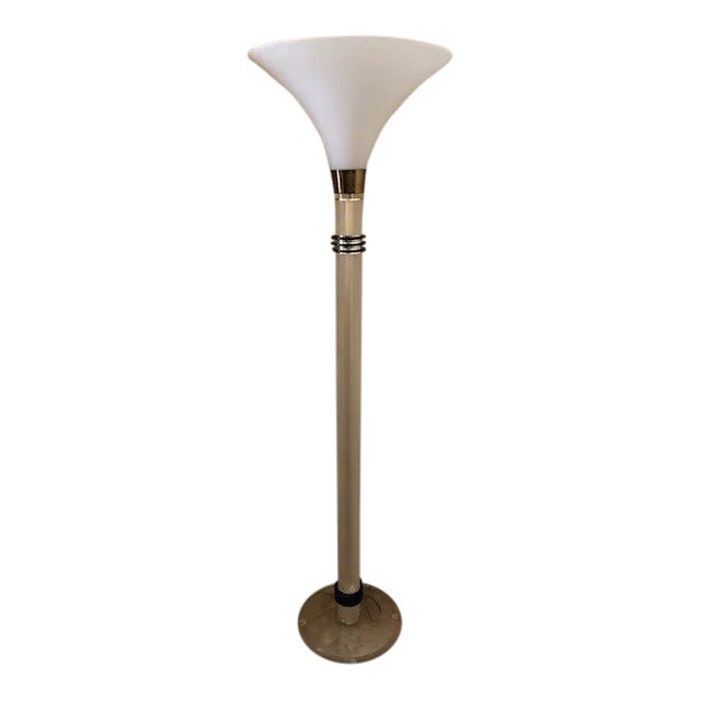 Vintage 1960's Mid Century Modern Brass and Lucite Bauer Torchiere Floor Lamp For Sale