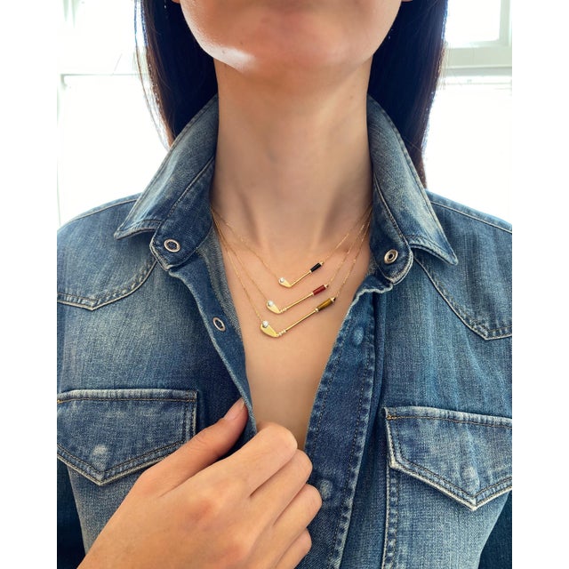 Diamond Blue Lapis Lazuli Golf Club Birdie Jewelry 18 Karat Yellow Gold Charm Pendant Necklace For Sale - Image 10 of 10