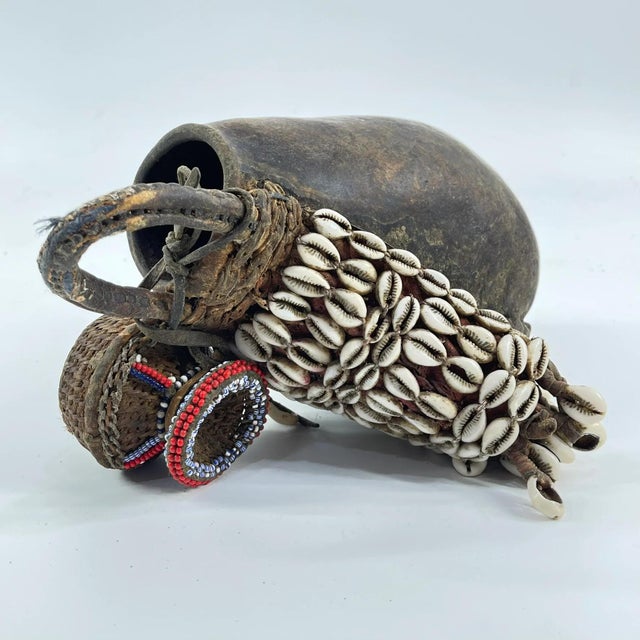 Early 20th Century Maasai Beaded Milk Leather Jug Kenya For Sale - Image 9 of 11