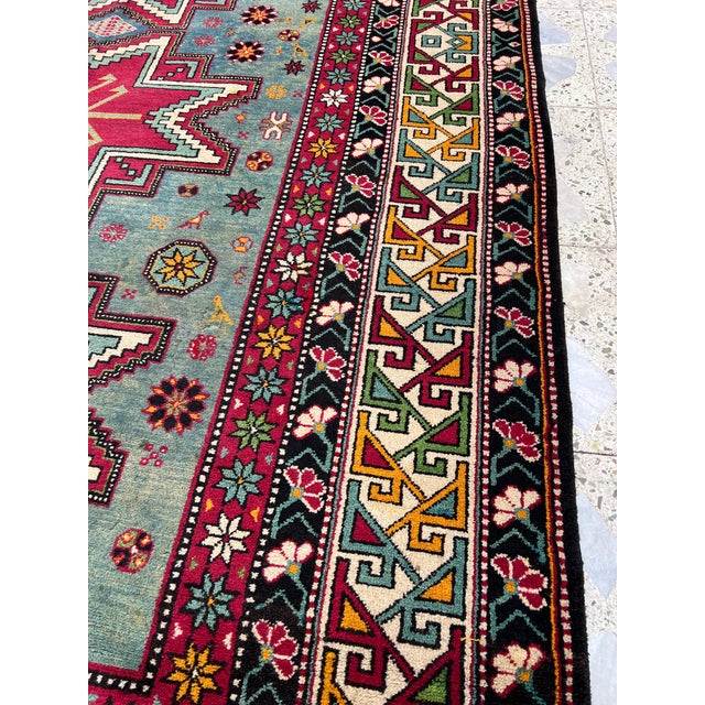Teal Caucasian Shirvan Lesghi Star Hand-Knotted Wool Rug - 5'3" X 9'6" For Sale - Image 6 of 10