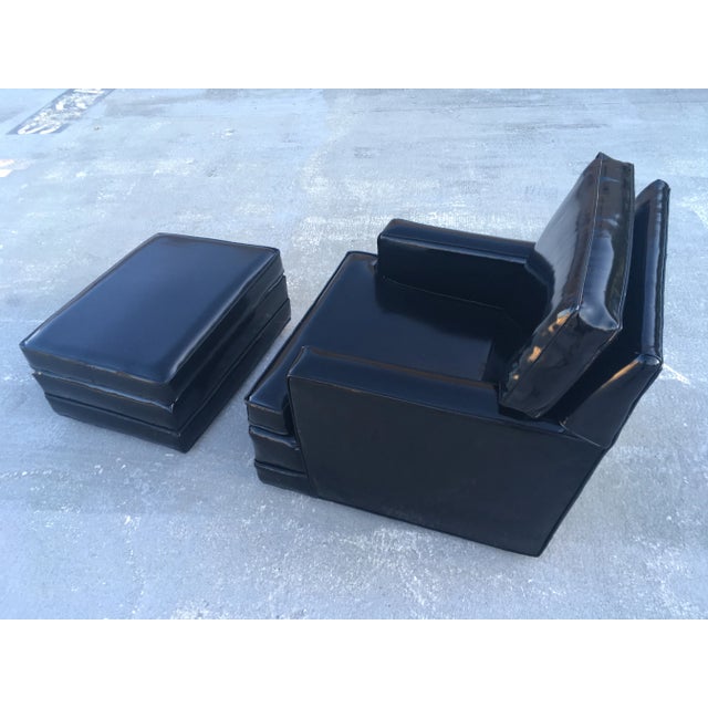 Black Mid-Century Modern Club Chair & Ottoman in Patent Leather Manner of Edward Wormley for Dunbar For Sale - Image 8 of 13