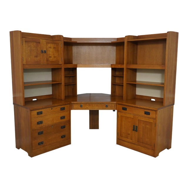 Stickley 6 Piece Mission Oak Corner Computer Desk For Sale