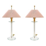 1980s Speer Pair of Brass & Blown Glass Tower Lamps For Sale