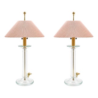 1980s Speer Pair of Brass & Blown Glass Tower Lamps For Sale