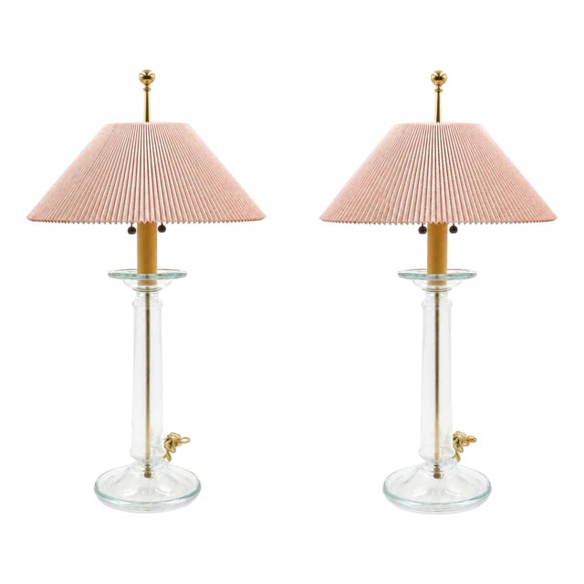 1980s Speer Pair of Brass & Blown Glass Tower Lamps For Sale