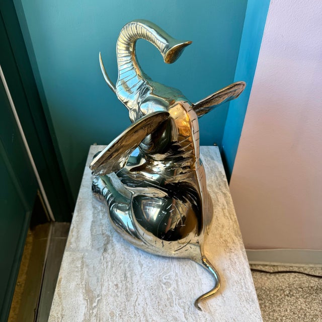 Metal Vintage Extra Large Brass Seated Elephant For Sale - Image 7 of 12