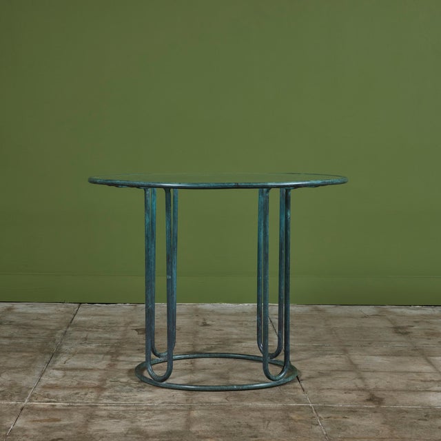 Verdigris 1960s Walter Lamb for Brown Jordan Bronze Patio Cafe Dining Table, Attributed For Sale - Image 8 of 12