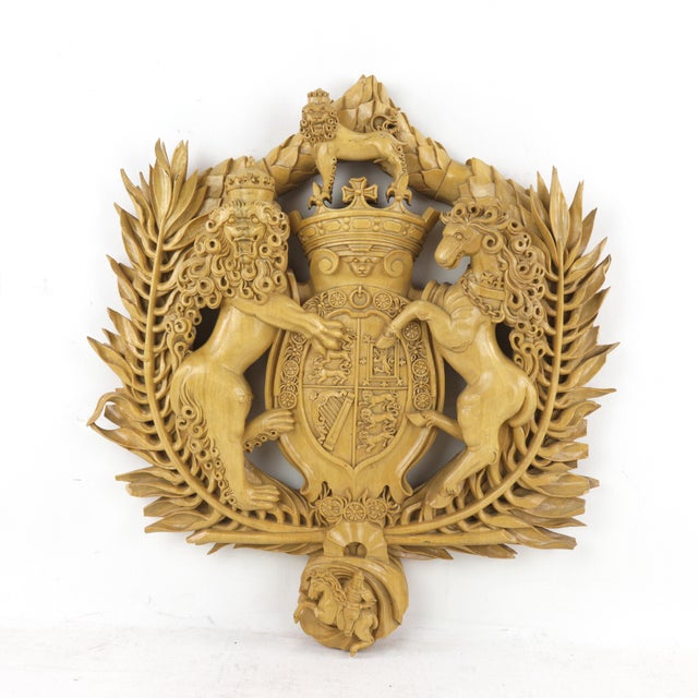 English Georgian Style (18th/19th Century) Wall Shield Carving Depicting a Unicorn and Lion With Family Crests. For Sale - Image 11 of 11