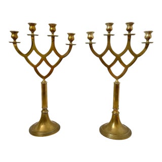 Pair of Vintage Brass 4 Candle Candelabras 18" Tall For Sale