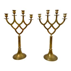 Pair of Vintage Brass 4 Candle Candelabras 18" Tall