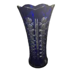 Vintage Czech-Bohemia Cobalt Cut-To-Clear Crystal Vase