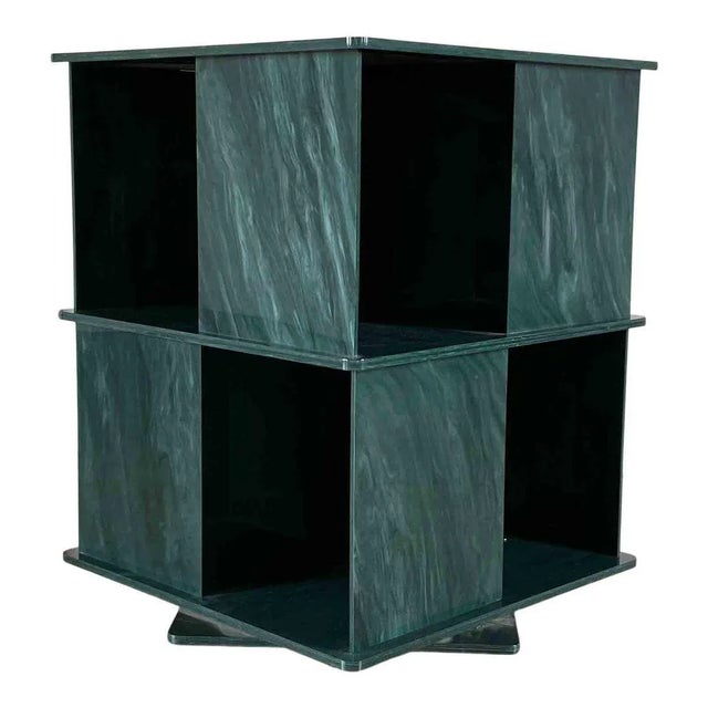 Teal Italian Rotating Green Marble & Acrylic Glass Nightstands, 1970s, Set of 2 For Sale - Image 8 of 10