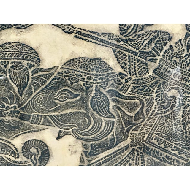 Wood Pair of Original Thai Temple Charcoal Rubbing Framed Art For Sale - Image 7 of 12