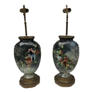 Vintage Hand Painted Floral Lamps - A Pair For Sale