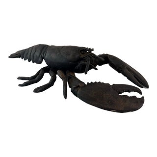 Vintage Large Blackened Cast Metal Lobster Sculpture For Sale