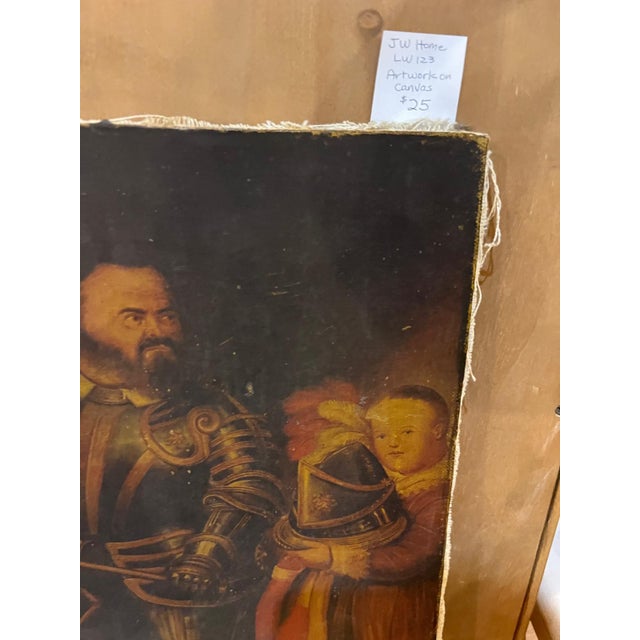 Traditional Vintage Old Master Style Portrait of Armored Nobleman With Child For Sale - Image 3 of 5