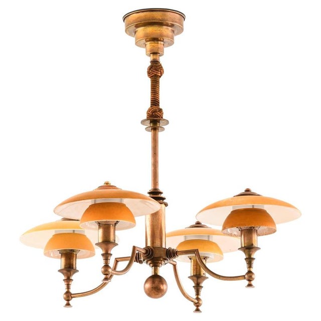 Ceiling Lamp in Brass and Glass from Lyfa, 1930s For Sale - Image 12 of 12