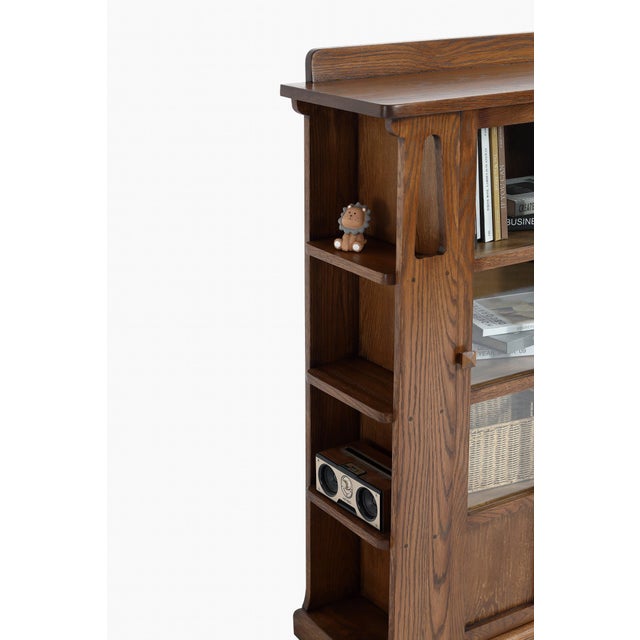 Mission 1 Door Bookcase With Side Shelves - Walnut Stain For Sale - Image 4 of 9