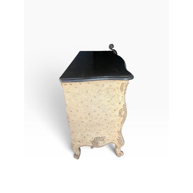 Cream Vintage French Provincial Rococo Style Console Table With Black Top For Sale - Image 8 of 15