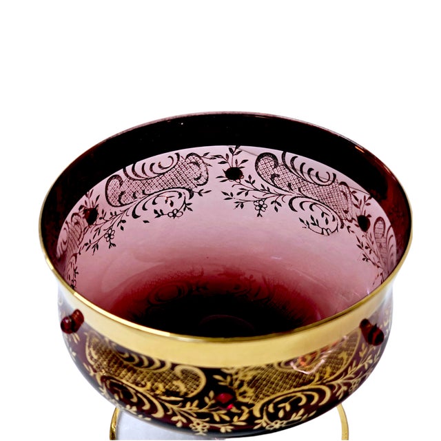 Murano Venetian Amethyst Glass Dessert Bowl With 24k Gold Floral Lattice, Mid 20th Century For Sale In San Francisco - Image 6 of 13
