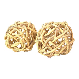 Vintage Natural Windsor Knot Balls in Dried Wisteria Stems Set of Two Handmade California - a Pair For Sale