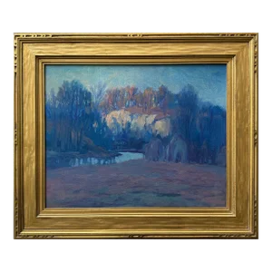 Edward A. Trego (1859-1946) - Expressionist Winter Landscape in Blue, Signed (1916, Oil on Canvas)