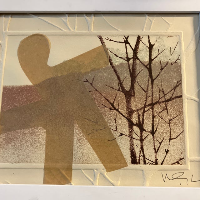 Original collage done on vintage embossed lithograph print Signed bottom right 8 x 10 Overall size with frame is 10 x 12...