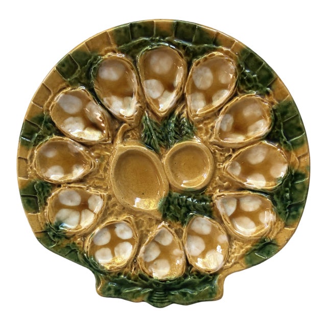 C.1950 Majolica Oyster Platter Aetgina Vallauris For Sale