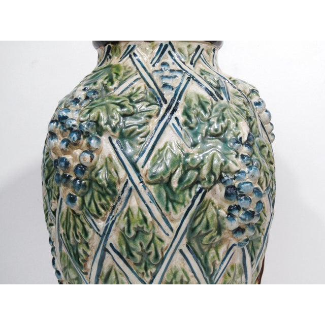 Vintage French Country Majolica-Style Grape Vine Pottery Vase For Sale - Image 10 of 12