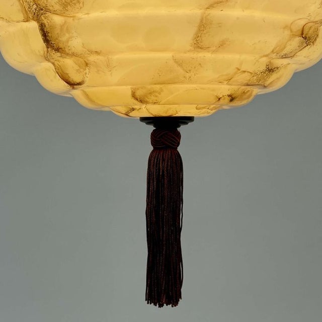 Opaline Glass and Burnished Brass Beehive Ball Pendant, Germany, 1930s For Sale - Image 16 of 18