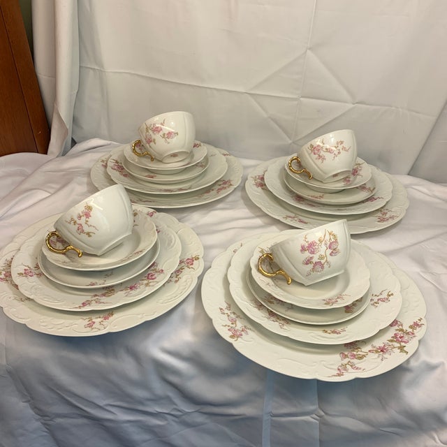 Antique French Limoges Service for 4 “Spray of Pink Flowers” on White Porcelain - 20 PCS For Sale In Chicago - Image 6 of 11