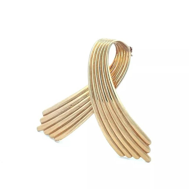 Cartier 14k Gold Pin Ribbon Bow Yellow Ribbed Style Vintage | Chairish