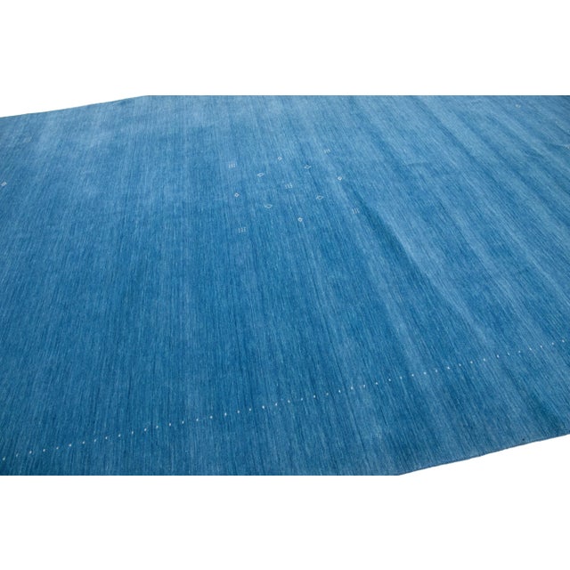 Textile 2020s Blue Modern Persian Gabbeh Handmade Wool Rug With Minimalist Motif For Sale - Image 7 of 9