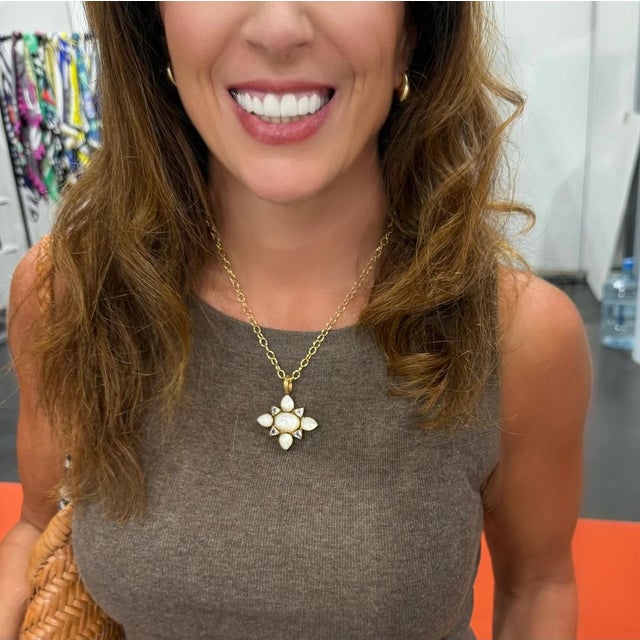 A beautiful mosaic of Mother of Pearl and white topaz stones. Pendant is an enhancer with an opening bail so it can also...