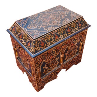 1990s Hand Painted Moroccan Wooden Trunk For Sale