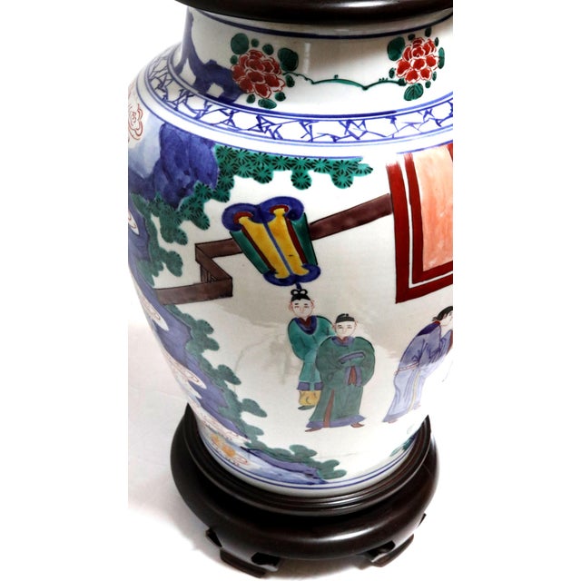 Monumental Mid 20th Century Collectible Hand Painted Temple Jar Lamp on