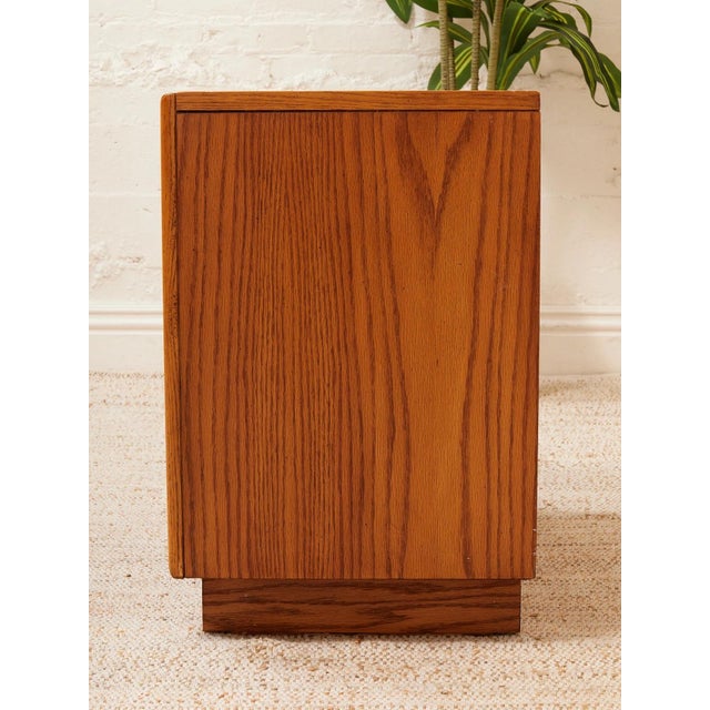 Mid-Century Modern Pair of Boho Two Drawer Oak Nightstands For Sale - Image 3 of 12