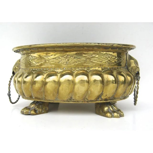 Dutch late 18th cent. brass wine cooler, repousse gadroon patterns. Lion head ring handles & cast paw feet. 18th century...