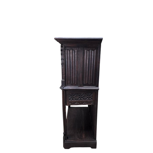 Antique French Gothic Revival Carved Oak Cabinet With Religious Figures For Sale - Image 4 of 8