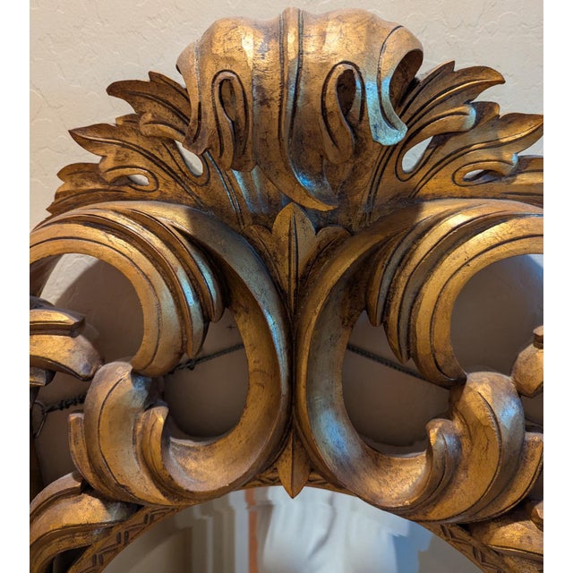 High Quality Gold Finished Carved Wood Oval Frame Beveled Glass Mirror by Harrison & Gil Dauphine