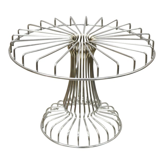 Vintage Mid Century Modern Chrome Metal Wire Pedestal Cake Stand For Sale