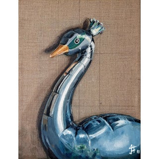 Sofía Cristina Jiménez, Silver and Green Inflatable Peacock Figure: Lady Phasi 2, 2024, Acrylic on Canvas For Sale