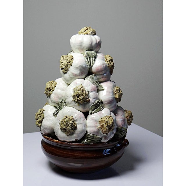 Ceramic Vintage Trompe-Lœil Pyramid of Garlic in Glazed Ceramic, 1960s For Sale - Image 7 of 16