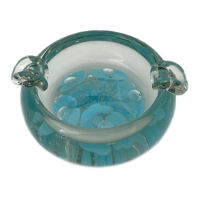 1960s MCM Murano Glass Sommerso Encased Flower Design Catchall/Ashtray For Sale