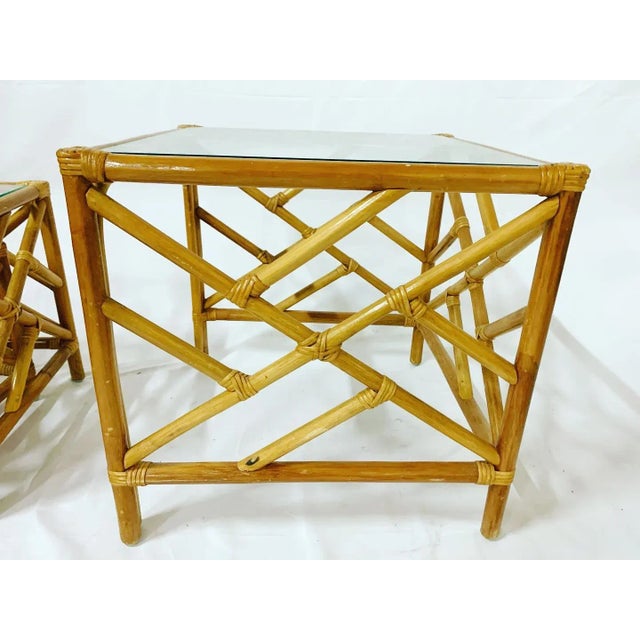 1980s Chippendale Bamboo Rattan Nesting Tables - Set of 3 For Sale - Image 5 of 13